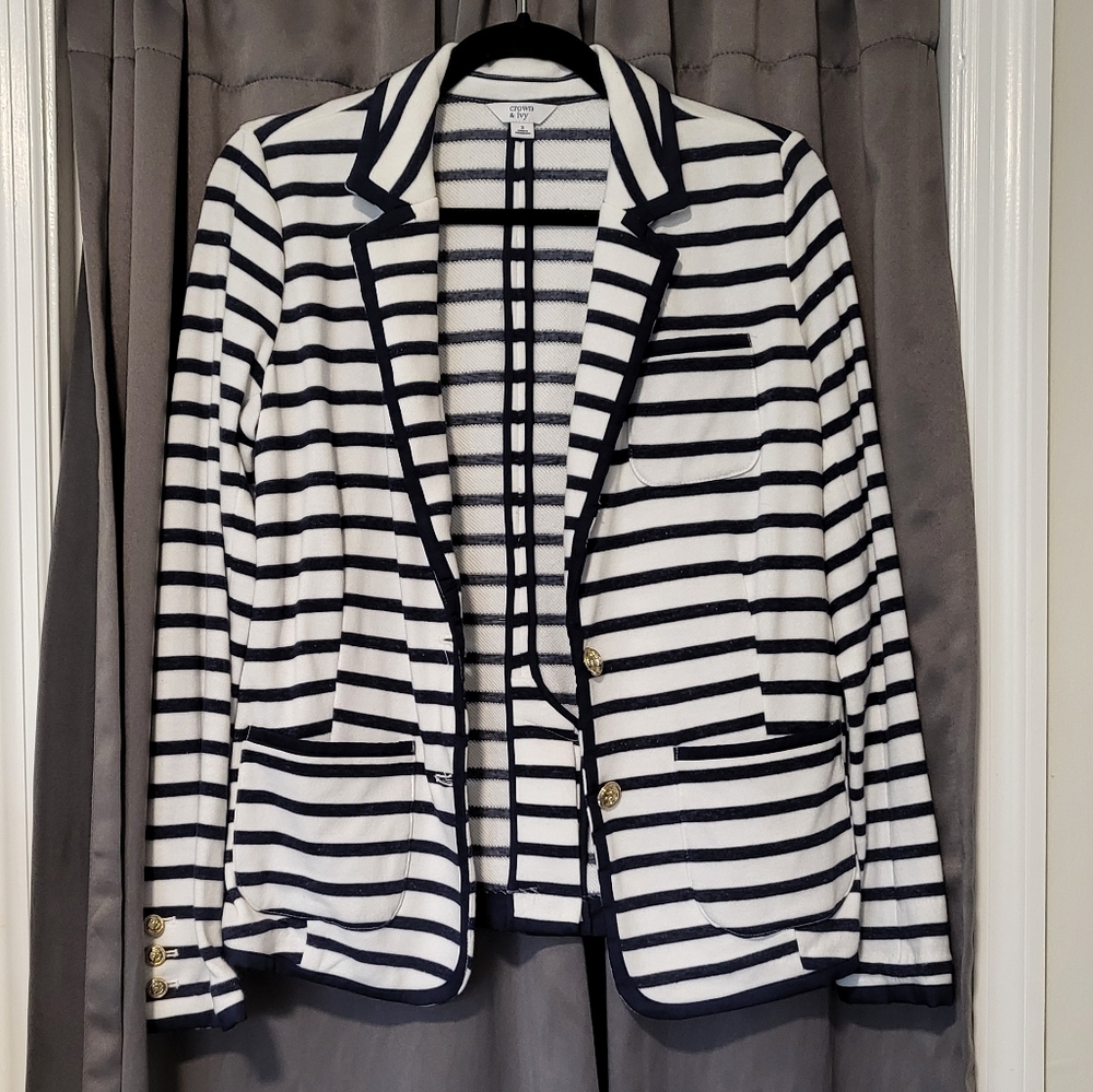 Striped Blue & White Women's Blazer